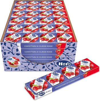 Hero Poker Confettura di Ciliegie Rosse, 30 confezioni da 100g (4 monodosi x 25 gr), marmellata e confettura extra, frutta di alta qualità, senza conservanti e senza coloranti